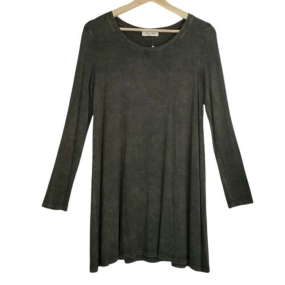 Final Touch Olive Green Tie Dye Casual Long Sleeve Shift Shirt Dress NWT Small